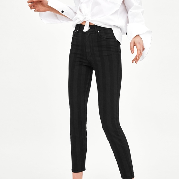 ZARA STRIPED SUPER SKINNY DISTRESSED JEANS BLACK - Picture 5 of 8